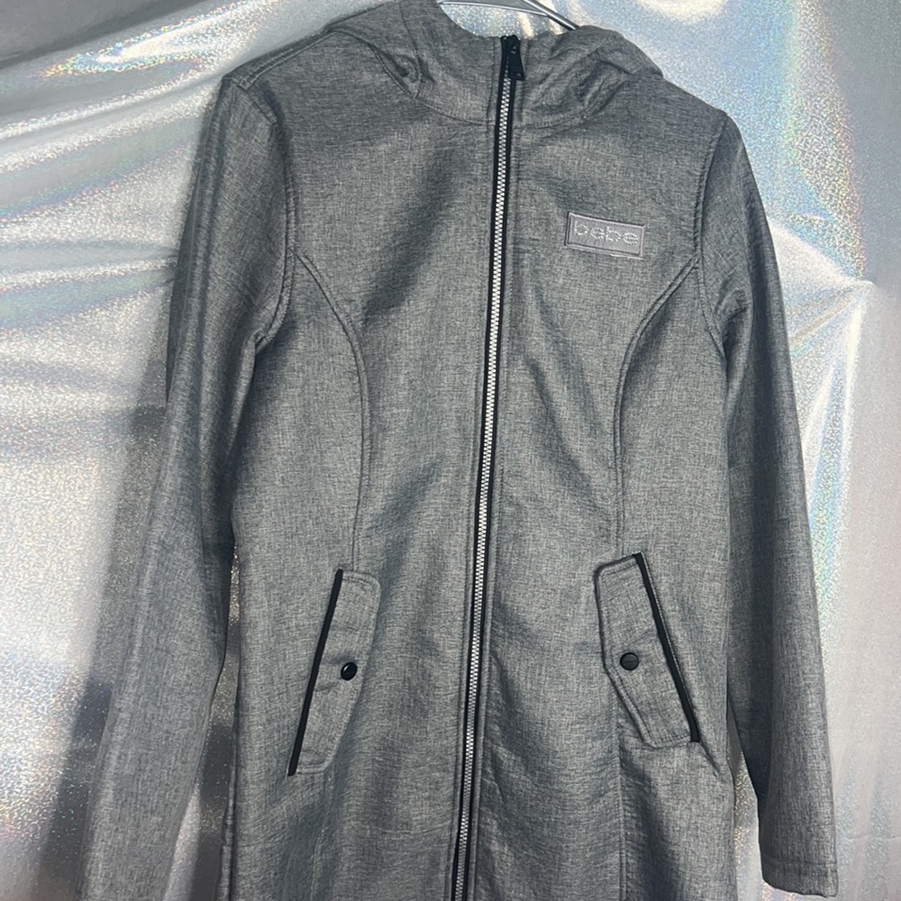 Bebe grey coat bling diamonds crystal Swarovski cute fall rain coat jacket y2k